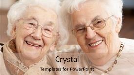  Presentation with senior care - Presentation having women friends at day care background and a coral colored foreground