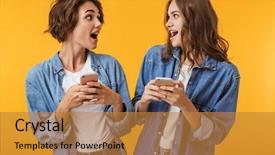  Presentation with women - Colorful presentation theme enhanced with women friends isolated over yellow backdrop and a gold colored foreground