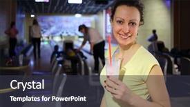  Presentation with milkshake - PPT layouts featuring portrait of a happy woman with milkshake in the hands of the bowling hall background and a dark gray colored foreground