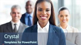  Presentation with african american women - Beautiful presentation design featuring women group - pretty african american businesswoman standing backdrop and a ocean colored foreground