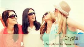  Presentation with beach ball - Slide deck featuring women group - summer holidays vacation and beach background and a soft green colored foreground