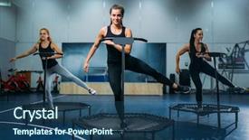  Presentation with group fitness - Amazing slide set having women group on sport trampoline backdrop and a ocean colored foreground