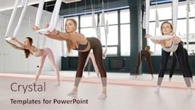  Presentation with stretching - PPT theme enhanced with women-group-stretching-their-back background and a soft green colored foreground