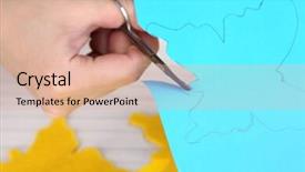  Presentation with paper cutting - Beautiful slide set featuring women hand cutting colorful paper with scissors backdrop and a coral colored foreground