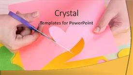  Presentation with paper cutting - Amazing PPT theme having women hand cutting colorful paper with scissors backdrop and a coral colored foreground