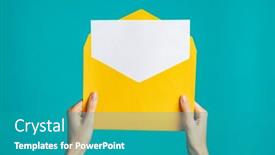  Presentation with blue yellow - Slide deck featuring women-hand-holding-yellow-envelope background and a teal colored foreground