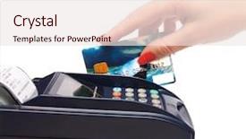  Presentation with card transaction - Cool new slides with women hand with credit card backdrop and a sky blue colored foreground