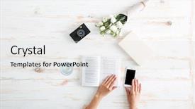  Presentation with holding hands - Cool new theme with women hands turn over book backdrop and a light gray colored foreground