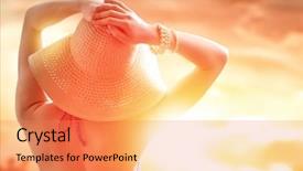  Presentation with girl scouts explorer summer - PPT theme having women hats - girl is happy summer sun background and a coral colored foreground