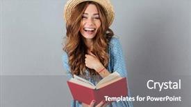  Presentation with happy smiling woman dental health - Cool new presentation design with women hats - picture of happy young pretty backdrop and a gray colored foreground