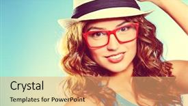  Presentation with hat - PPT layouts having women hats - pretty cheerful woman in hat background and a yellow colored foreground