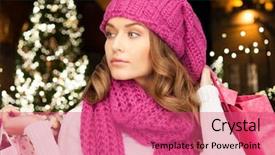  Presentation with christmas sale - PPT theme with women hats - winter holidays sale and people background and a coral colored foreground