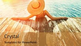  Presentation with relaxing - Amazing PPT layouts having women hats - woman in hat relaxing backdrop and a gold colored foreground