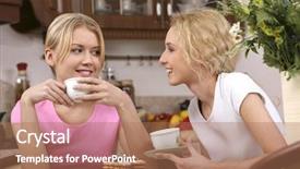  Presentation with tea tasting - PPT theme consisting of 2 people having coffee - two smiling girls have tea background and a coral colored foreground