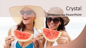  Presentation with women - Colorful theme enhanced with women having watermelon on cruise backdrop and a soft green colored foreground
