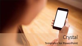  Presentation with mobile phone in woman hand - Colorful slide deck enhanced with women hold - asian woman using phone backdrop and a coral colored foreground