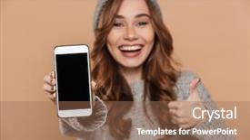  Presentation with wind energy close up portrait - Slide set consisting of women hold - close-up portrait of charming brunette background and a coral colored foreground