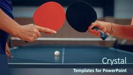  Presentation with table tennis - Presentation design with women-holds-ping-pong-rackets background and a ocean colored foreground