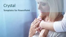  Presentation with care elderly - Slides having women hugging indoors elderly care background and a sky blue colored foreground