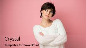  Presentation with human right - Presentation design featuring women human rights - beautiful young female posing background and a coral colored foreground