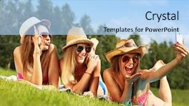  Presentation with self - Presentation design consisting of women in bikin taking self background and a  colored foreground