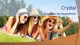  Presentation with women - PPT layouts consisting of women in bikin taking self background and a sky blue colored foreground