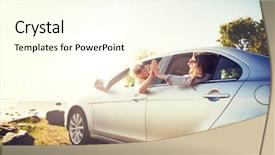  Presentation with girls trip - Amazing PPT layouts having women in car at seaside backdrop and a cream colored foreground