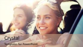  Presentation with girls trip - Audience pleasing PPT layouts consisting of women in car at seaside backdrop and a coral colored foreground