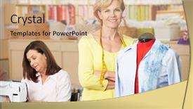  Presentation with women making - Slide set consisting of women in dress making class background and a coral colored foreground