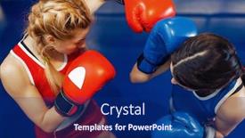  Presentation with boxing ring - Presentation having women-in-gloves-boxing background and a navy blue colored foreground