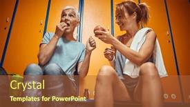  Presentation with locker room - Slides consisting of women-in-gym-locker-room background and a  colored foreground