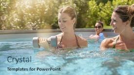  Presentation with aerobics - Slide set consisting of women in outdoor swimming-pool doing water aerobics background and a light blue colored foreground