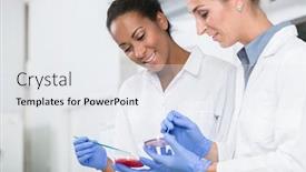  Presentation with tests - Presentation theme having research laboratory talking about test background and a sky blue colored foreground