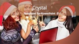  Presentation with cafeteria - Audience pleasing slide set consisting of women in santa hat drinking champagne in cafeteria backdrop and a coral colored foreground