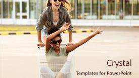  Presentation with shopping trolley - Cool new slide set with women in sunglasses having fun backdrop and a lemonade colored foreground