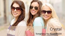  Presentation with happy holidays - Slide set enhanced with women in sunglasses with bag background and a lemonade colored foreground