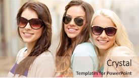  Presentation with happy holidays - Presentation design having women in sunglasses with bag background and a coral colored foreground