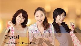  Presentation with china shopping - Audience pleasing PPT theme consisting of women in the modern mall backdrop and a  colored foreground