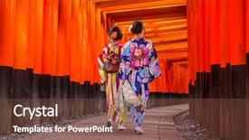  Presentation with traditional japan - Audience pleasing slide deck consisting of women in traditional japanese kimonos backdrop and a tawny brown colored foreground