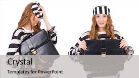  Presentation with woman - Slide set with women inmate - woman prisoner isolated on white background and a light gray colored foreground