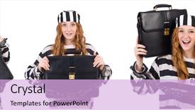 Presentation with asylum prisoner of war constrained - Cool new PPT theme with women inmate - woman prisoner isolated on white backdrop and a  colored foreground