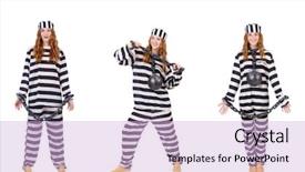  Presentation with white and black woman climbing ladders - Colorful PPT theme enhanced with women inmate - woman prisoner isolated on white backdrop and a  colored foreground