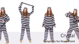  Presentation with white and black woman climbing ladders - Presentation theme with women inmate - woman prisoner isolated on white background and a  colored foreground