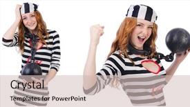  Presentation with release prisoner - Beautiful presentation theme featuring women inmate - young smiling woman-prisoner isolated backdrop and a  colored foreground
