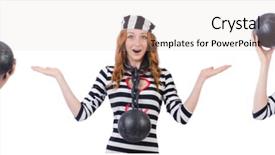  Presentation with young business woman smile show - Theme featuring women inmate - young smiling woman-prisoner isolated background and a  colored foreground
