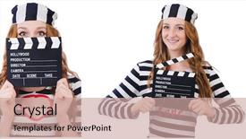  Presentation with movie - Slides enhanced with women inmate - young woman-prisoner with movie board background and a coral colored foreground