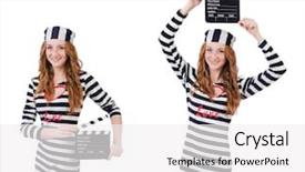  Presentation with movie - PPT layouts consisting of women inmate - young woman-prisoner with movie board background and a white colored foreground
