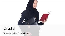  Presentation with white and black woman climbing ladders - PPT theme having women islam - arab woman student isolated background and a white colored foreground
