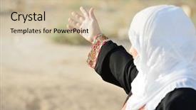  Presentation with arabic woman - Beautiful presentation design featuring women islam - desperate arabic woman on middle backdrop and a soft green colored foreground