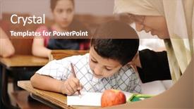  Presentation with pupil - Amazing presentation theme having women islam - female muslim teacher helping backdrop and a  colored foreground